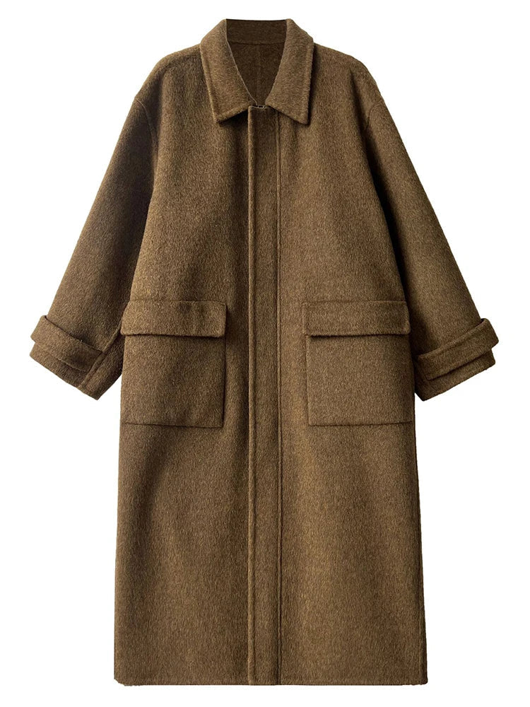 Women's Luxe Wool Long Zip-Up Oversized Coat
