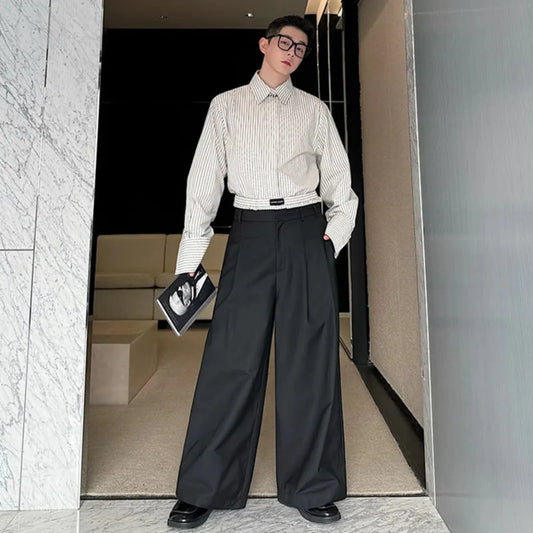 Luxury Men's Streetwear Striped Shirt & Wide-Leg Trousers