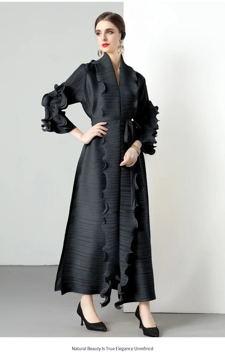 Women's Loose Fit Pleated Long Coat â€?Elegant Outerwear