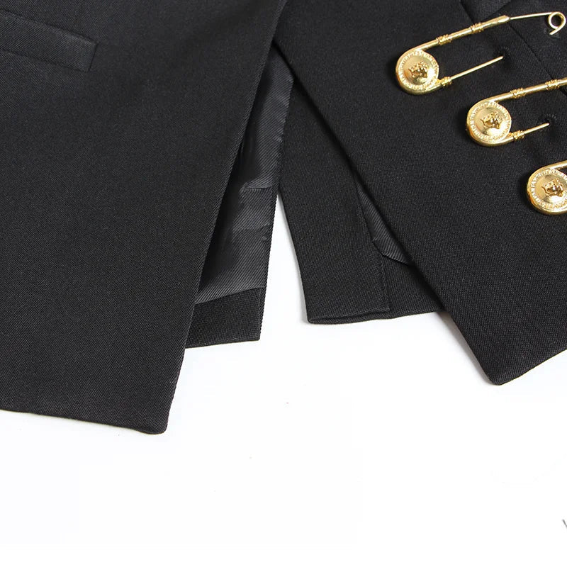 Women's Luxury Black Gold Safety Pin Blazer