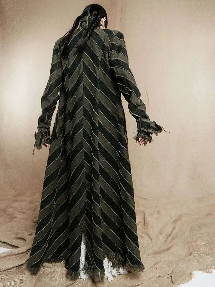 Striped Rustic Denim Trench Coat