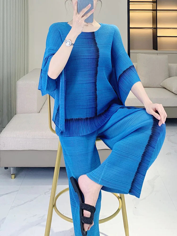 Luxe Japanese Pleats Pull-On Pants & Top Co-Ord Set