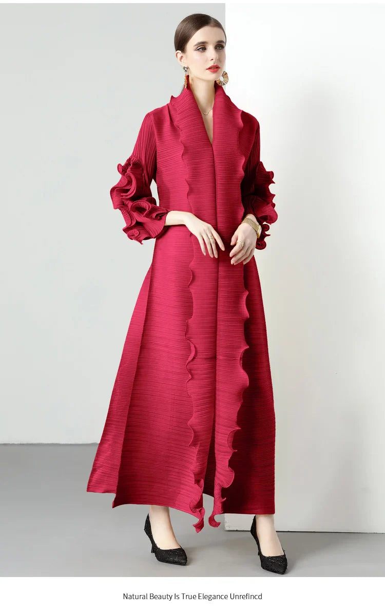 Women's Loose Fit Pleated Long Coat â€?Elegant Outerwear