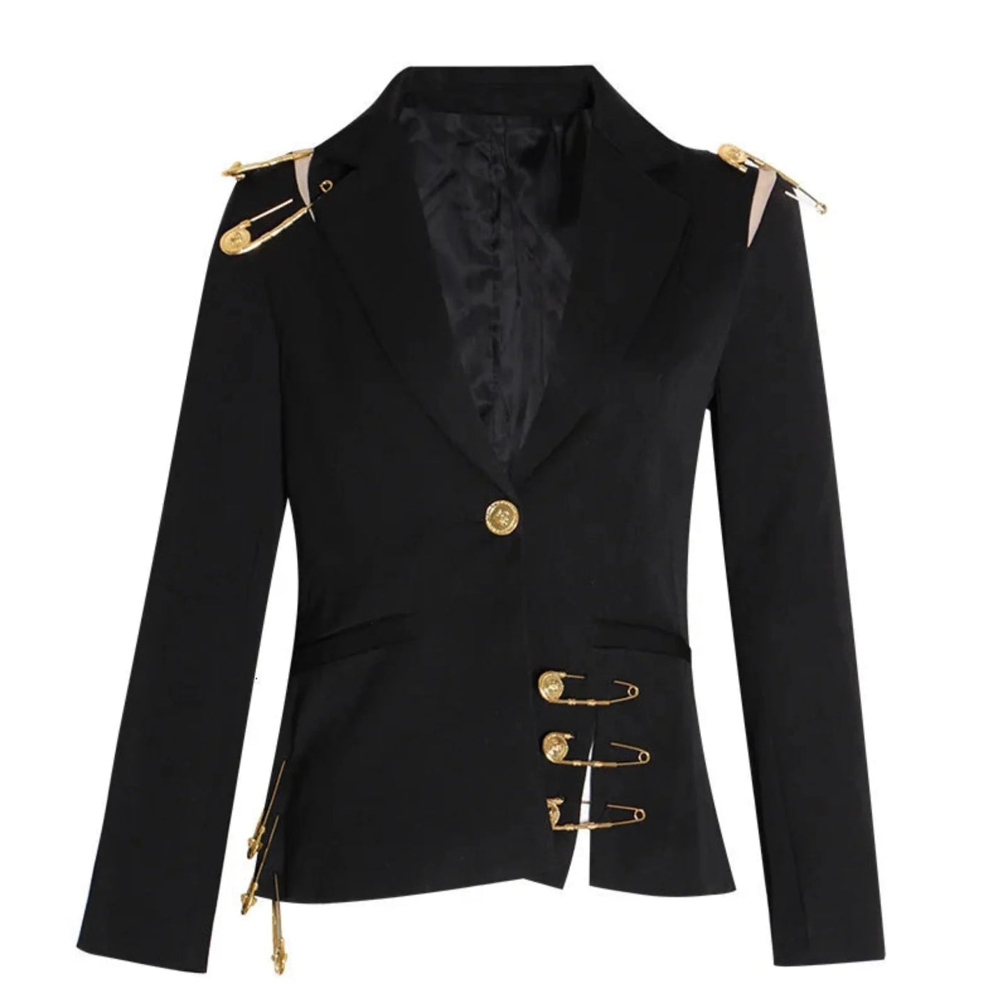 Women's Luxury Black Gold Safety Pin Blazer