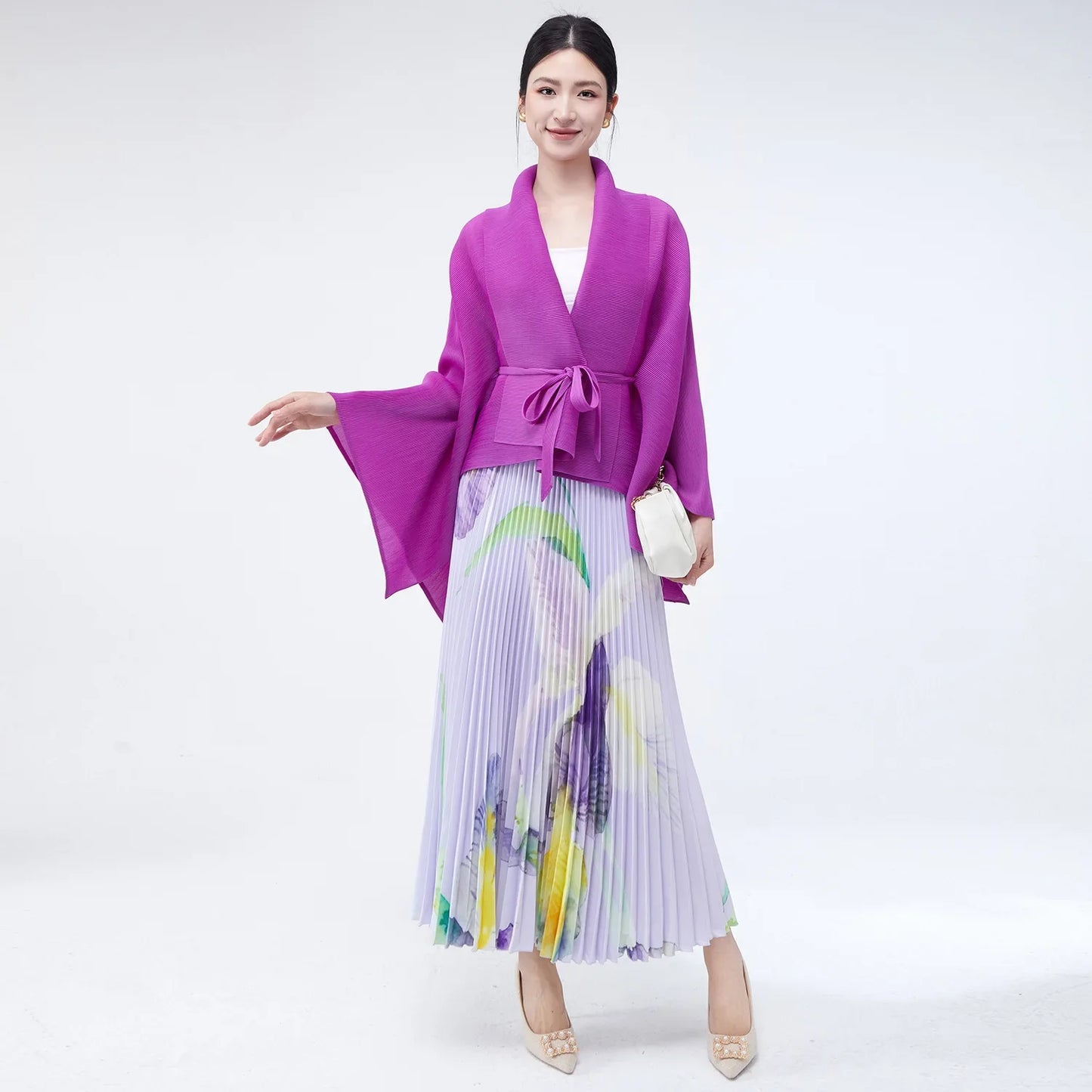 Pleated Plisse Skirt Set - Floral Outfit