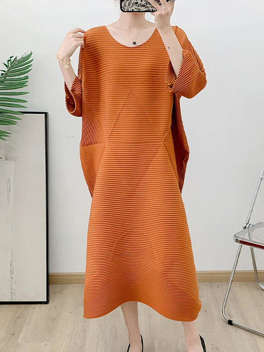 Couture Pleated Midi Dress - Elegant Occasion Wear