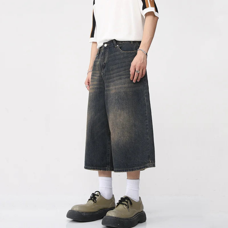 Men's Trendy Wide Leg Denim Long Shorts