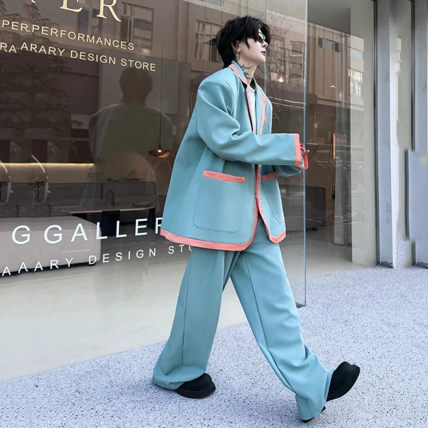 Men's Relaxed-Fit Blazer & Wide-Leg Trousers Suit Set
