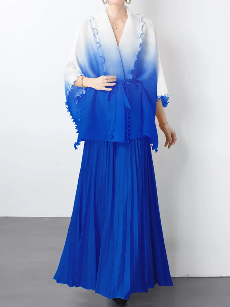 Plissé Pleated Long Skirt With Capelet Top