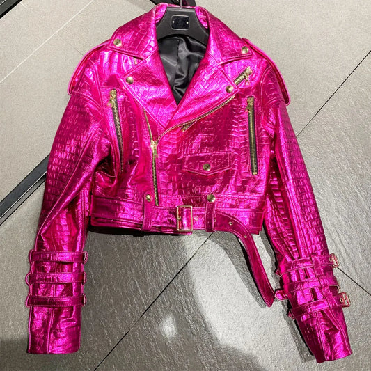 Luxury Women's Lambskin Cropped Biker Jacket