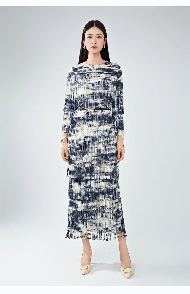Truly Pleated Tasseled Sleeve Midi Dress