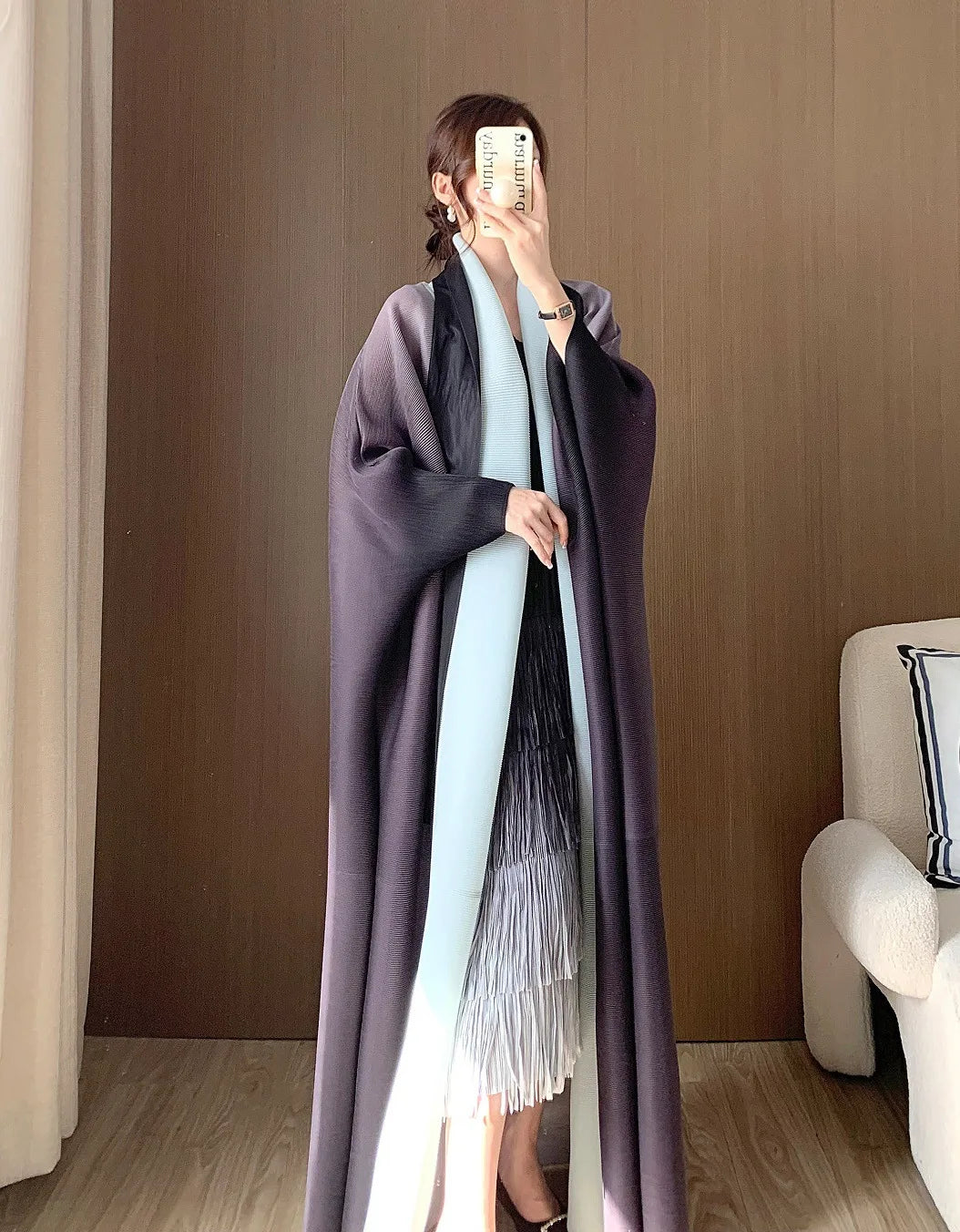 Truly Plissé Pleated Long Trench Coat
