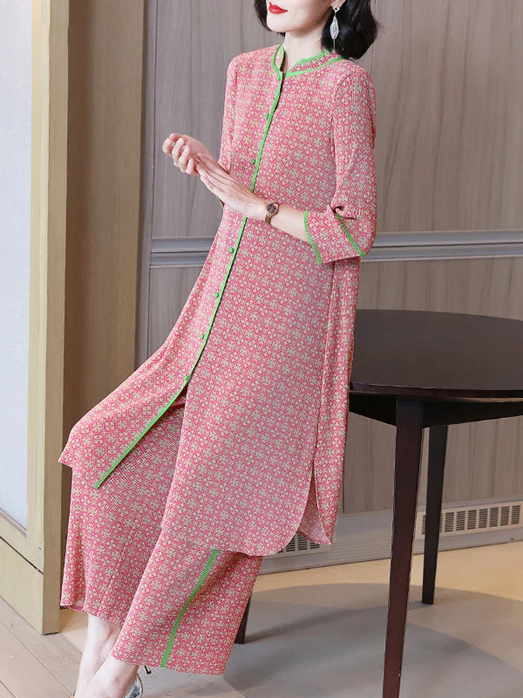 Luxe Plissé Pleated Tunic & Pants Set