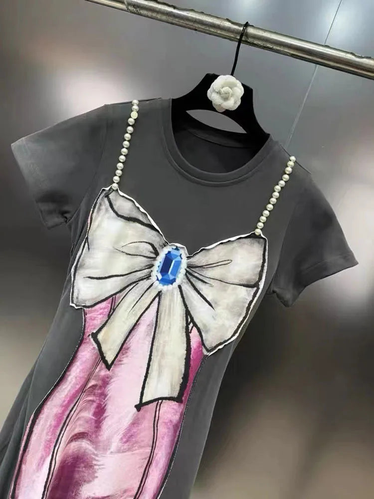 Women's Elegant Pearl Bow Maxi Split Dress