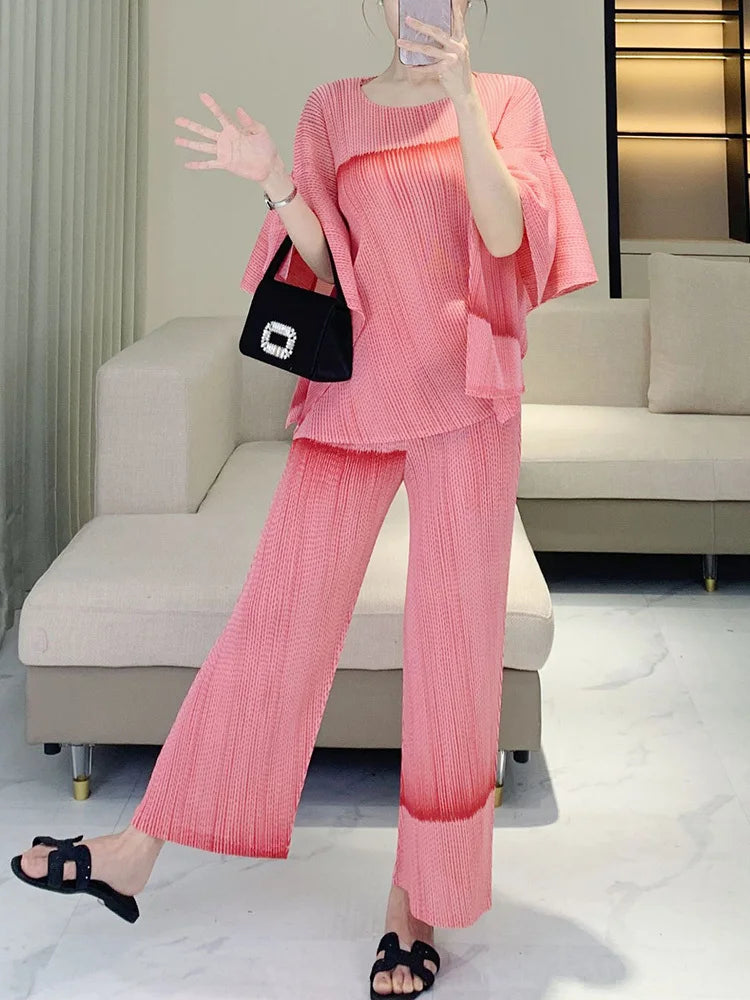 Luxe Japanese Pleats Pull-On Pants & Top Co-Ord Set