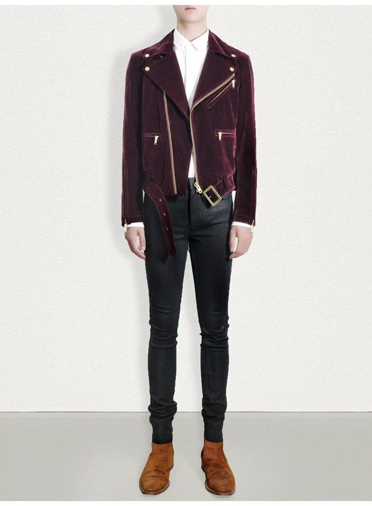 Men's Stylish Velvet Moto Jacket ââ‚?Refined Elegance