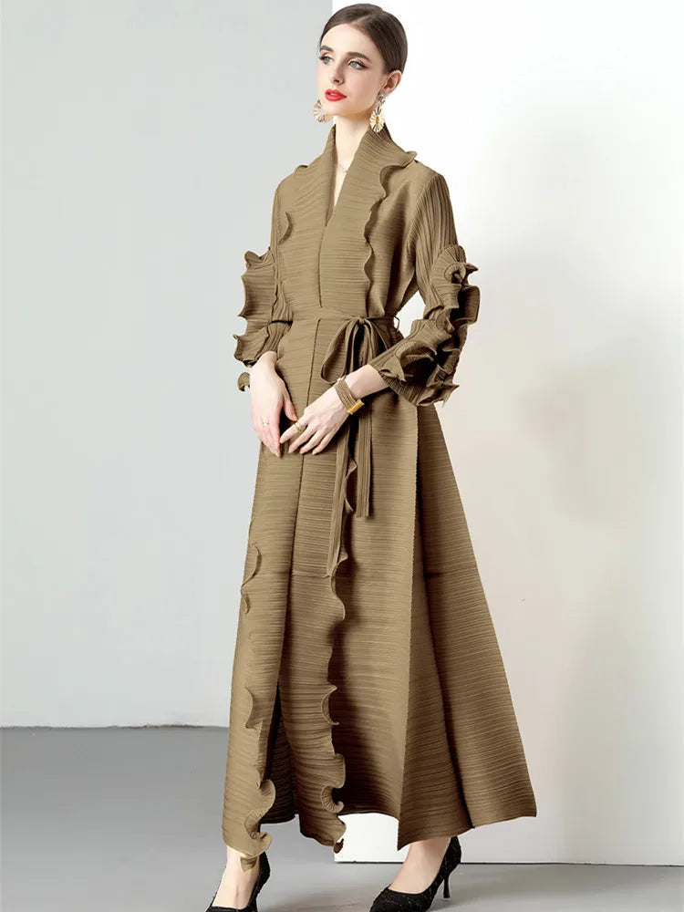 Women's Loose Fit Pleated Long Coat â€?Elegant Outerwear