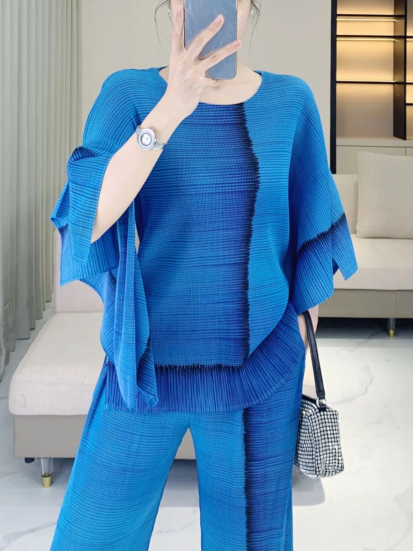Luxe Japanese Pleats Pull-On Pants & Top Co-Ord Set