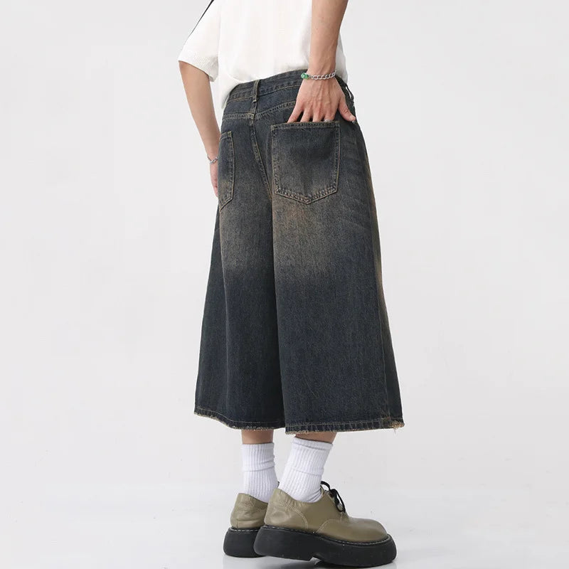Men's Trendy Wide Leg Denim Long Shorts