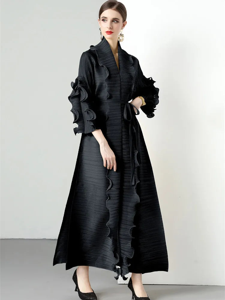 Women's Loose Fit Pleated Long Coat â€?Elegant Outerwear