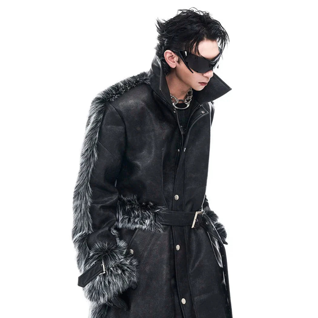 Men's Luxury Faux Leather Fur Extra Long Coat