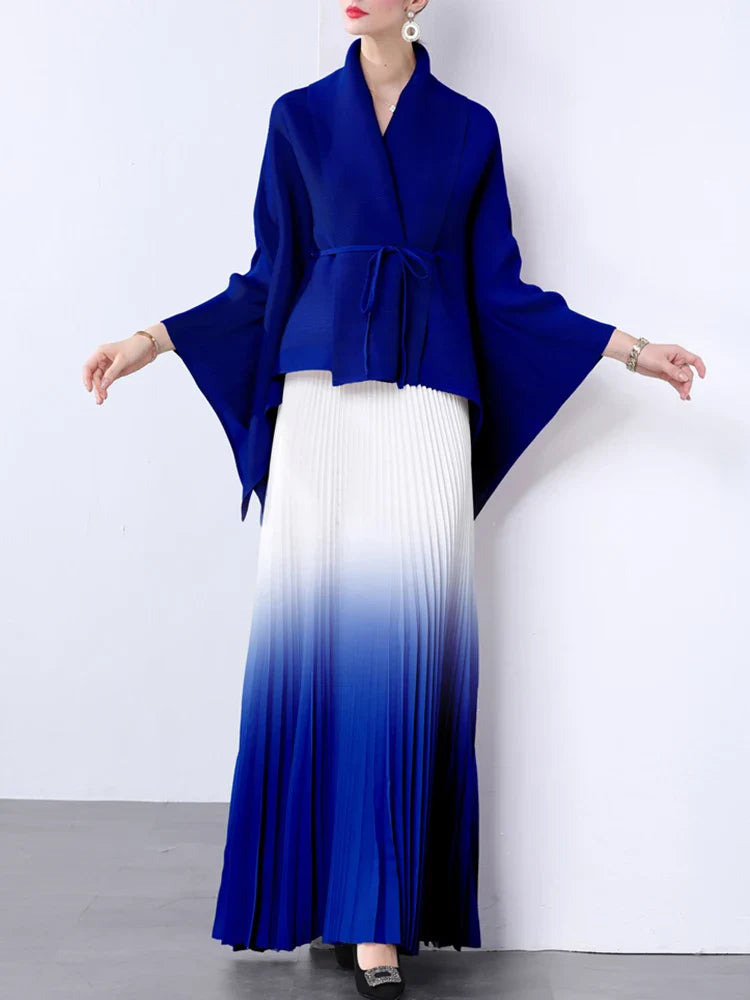 100% Real Pleated 2-Piece Long Skirt Set