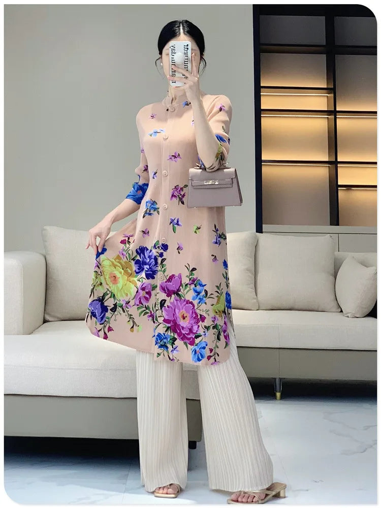 Floral Crepe de Chine Top & Pleated Trousers