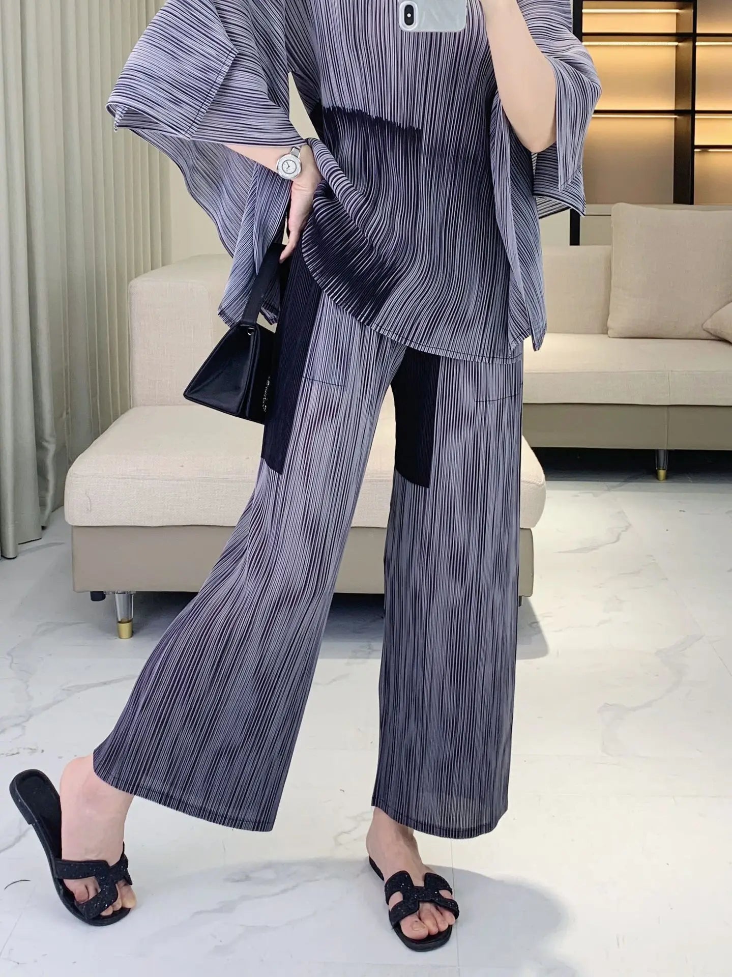 Luxe Japanese Pleats Pull-On Pants & Top Co-Ord Set