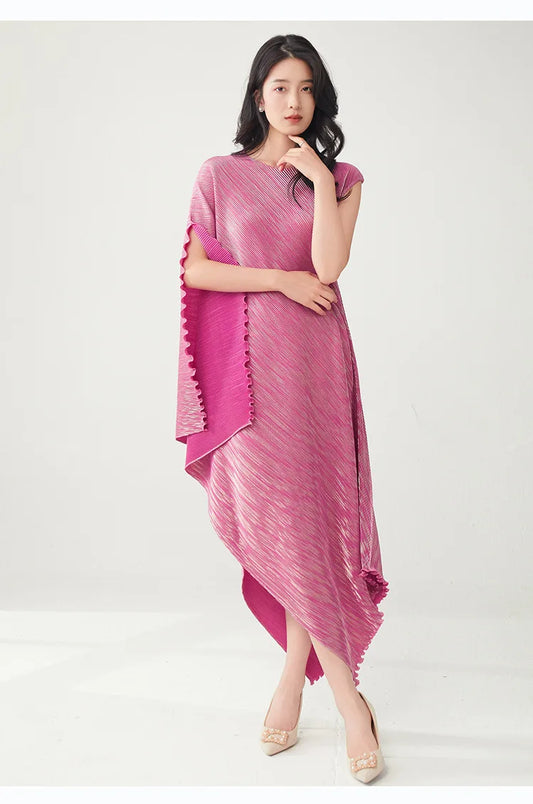 Pleated Asymmetric Dress - Unique Textured Drape