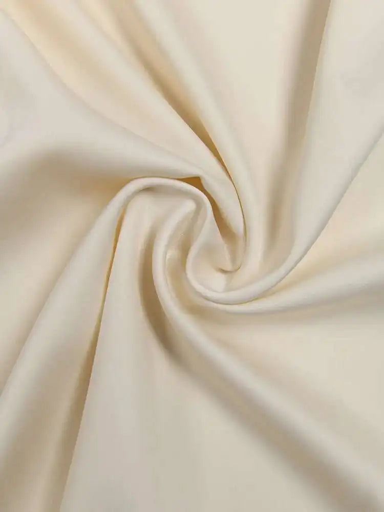 Cream Satin Midi Dress with Pearls