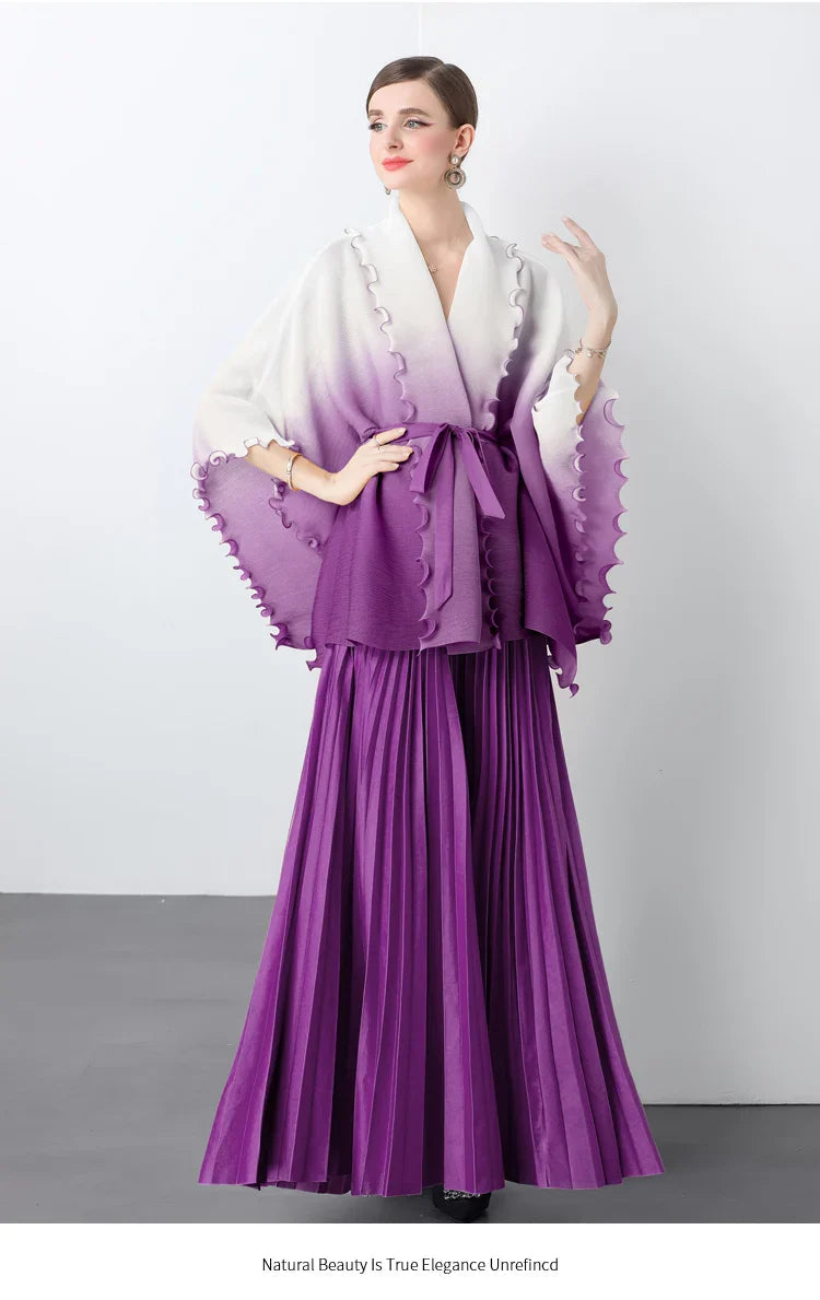 Plissé Pleated Long Skirt With Capelet Top