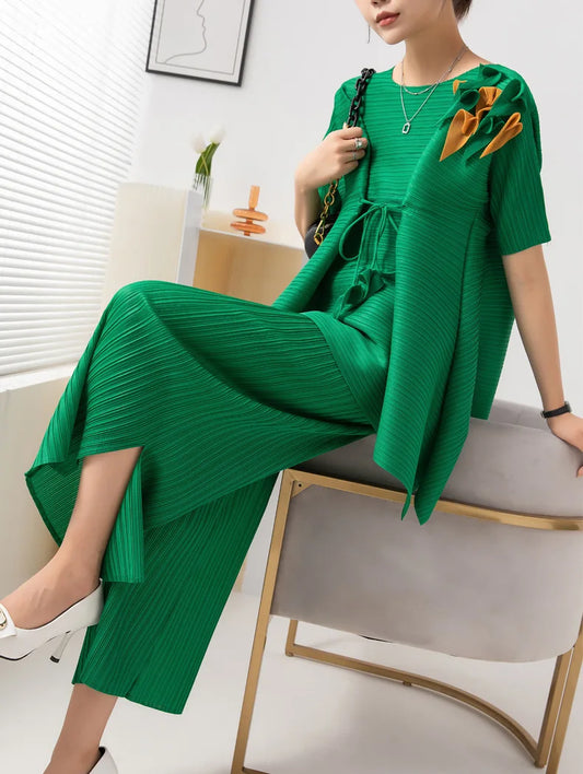 Comfort Pleated Sculptural Pull-On Pant & Top Set