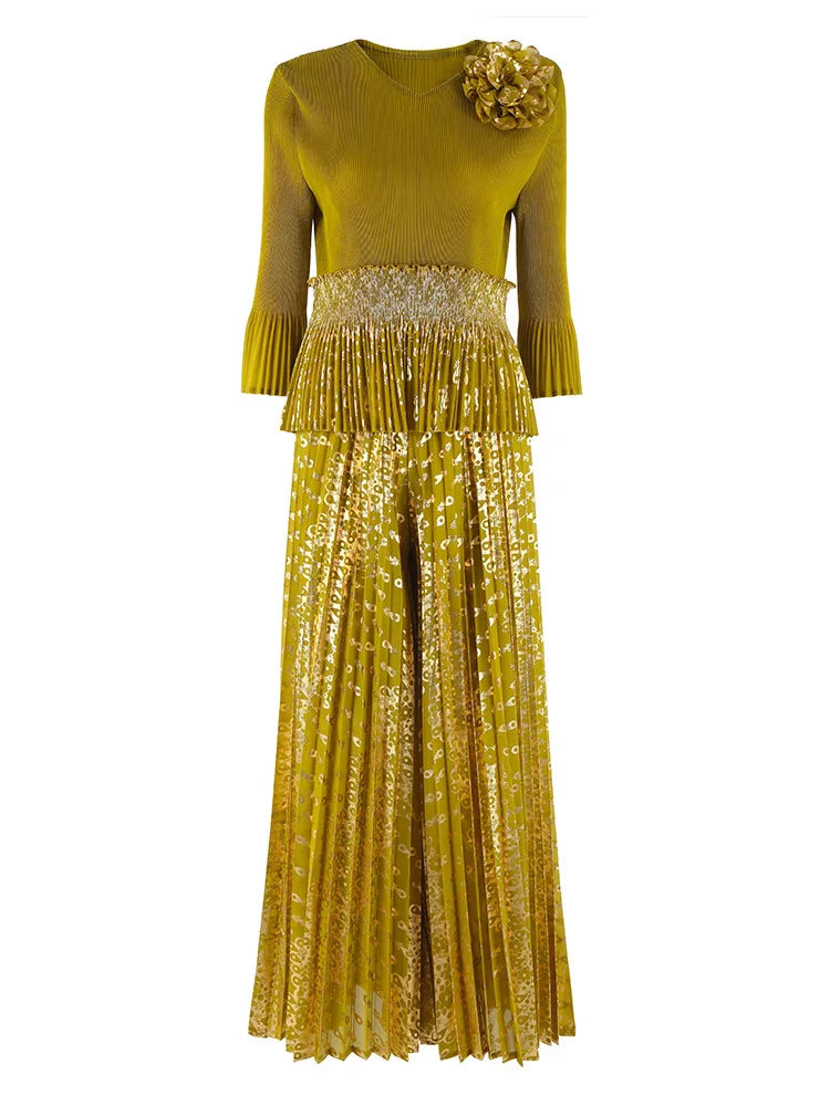 Women's Formal Pleated Wide Leg Pantsuits