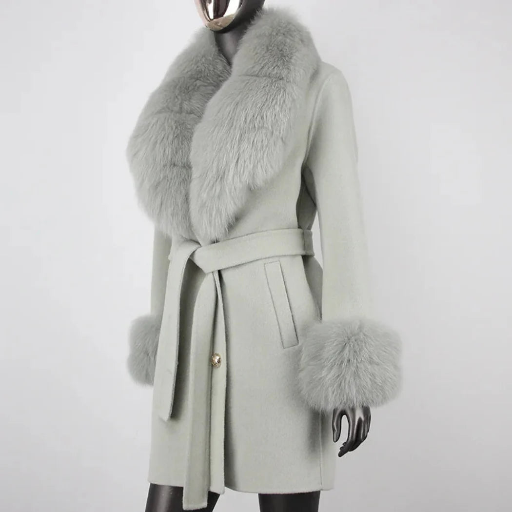 Women's Petite Cashmere & Wool Coat - Fox Fur