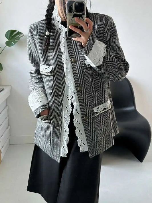 Lace Herringbone Oversized Blazer
