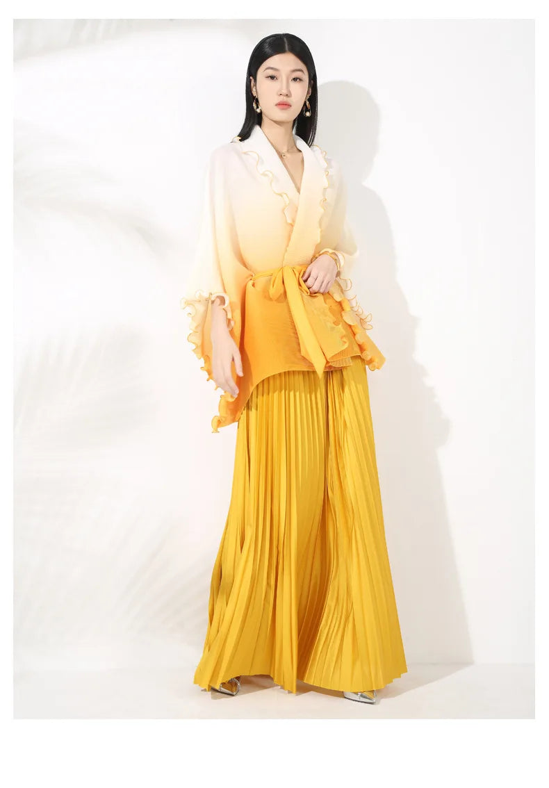 Truly Pleated Plissé Two-Piece Draped Skirt Set