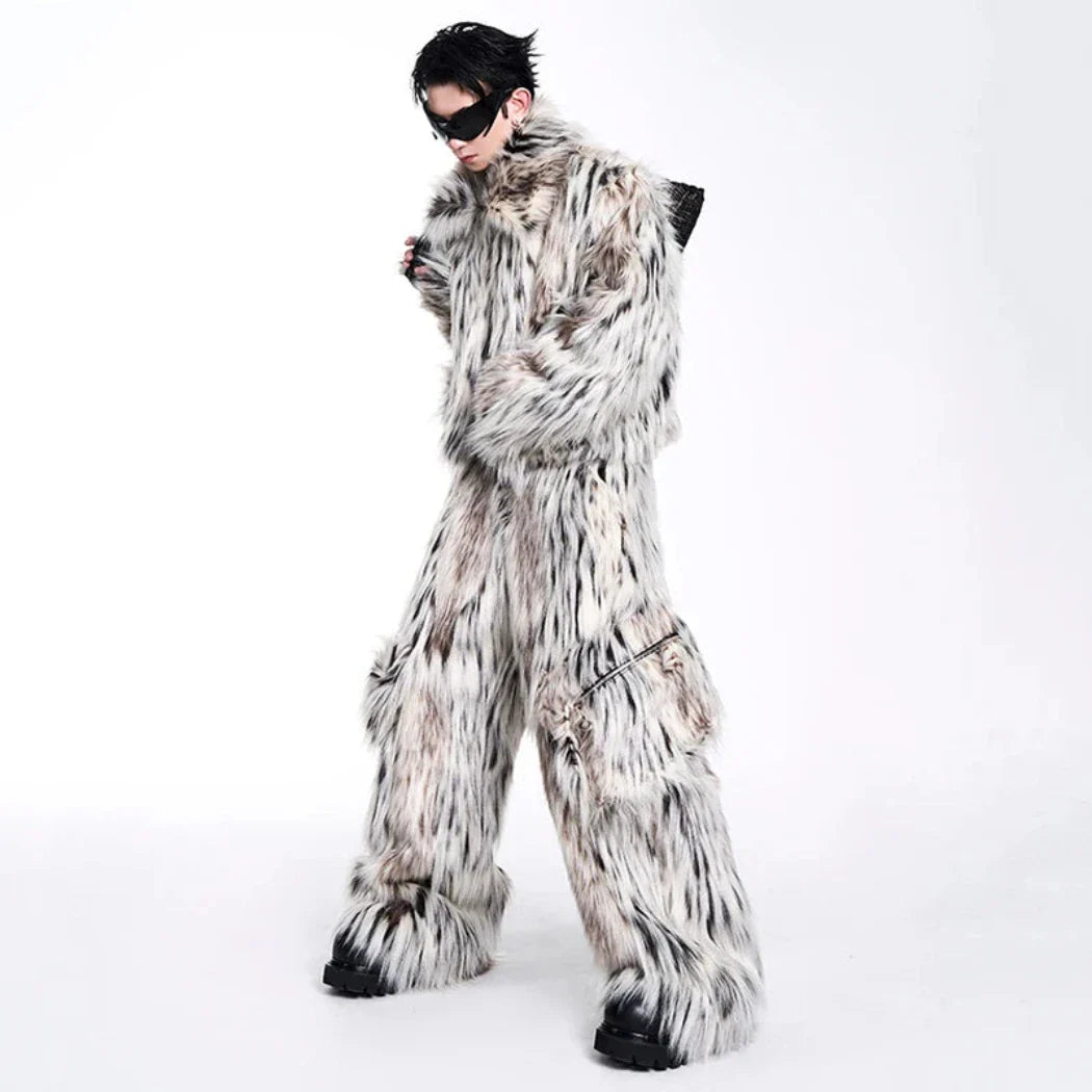High-End Streetwear Faux Fur Jacket for Men