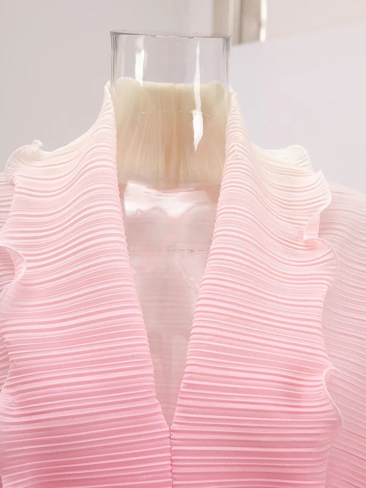 Plissé Pleated Duster Coat with Ruffled Detailing