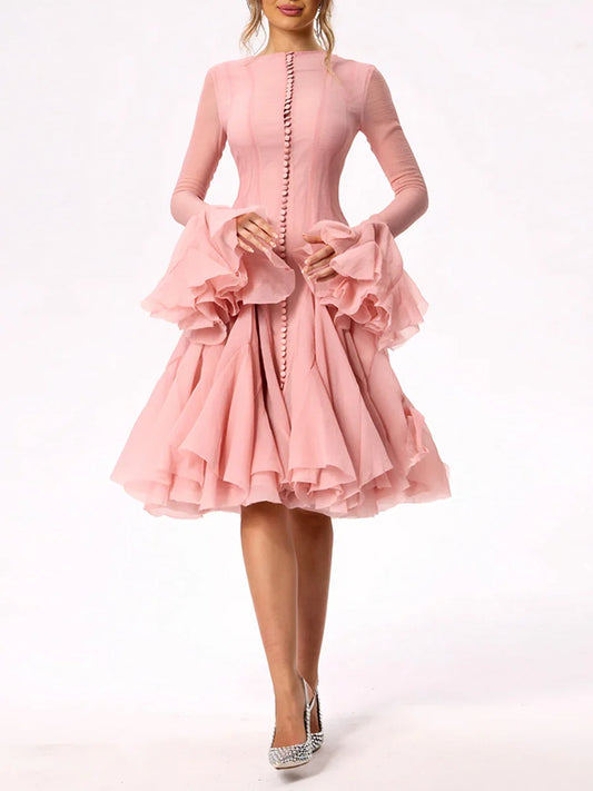Fitted Bell Sleeve Chiffon Mini Dress