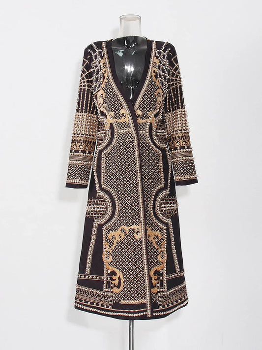 Hand-Embroidered Pearl Long Coat