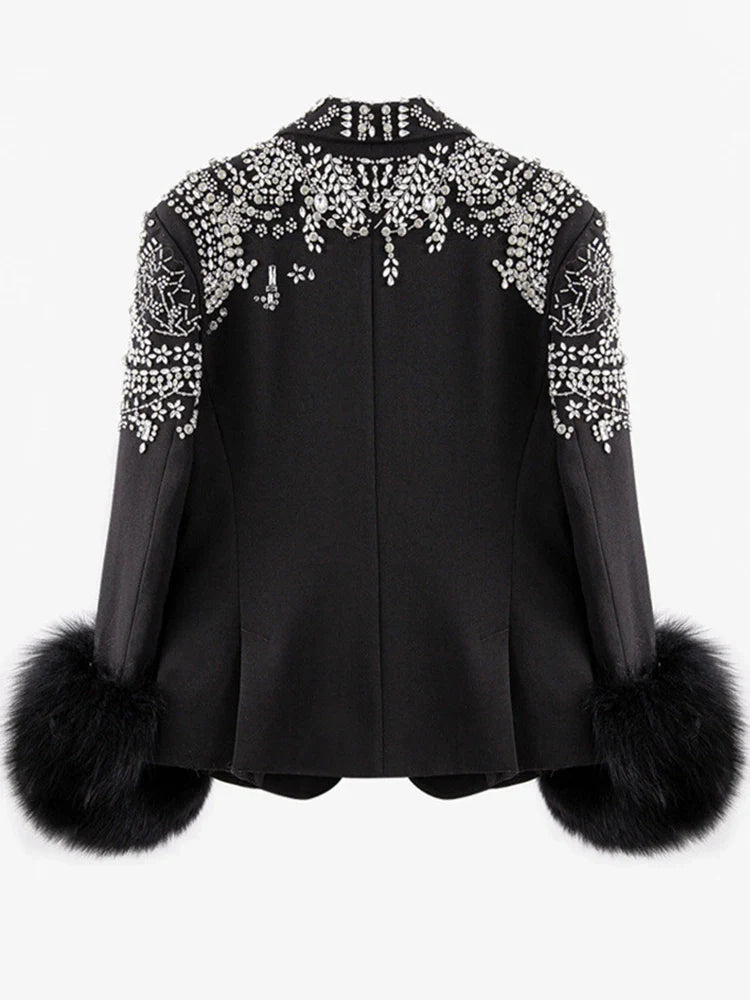 Women's Luxe Diamond Sparkly Faux Fur Blazer