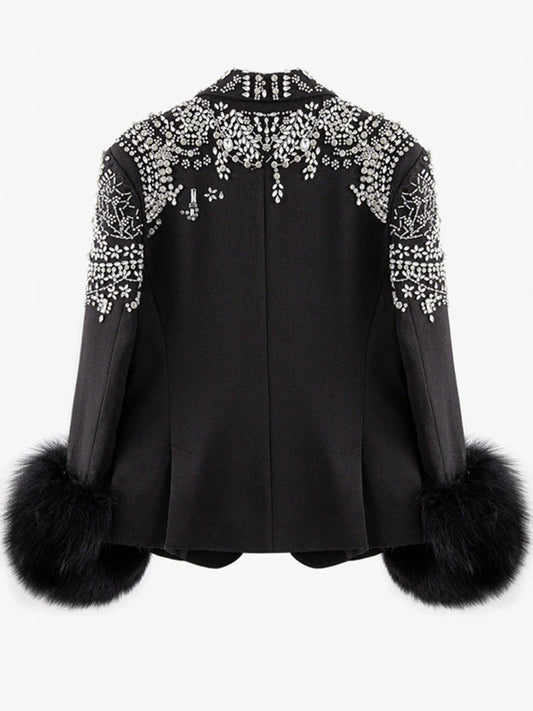 Women's Luxe Diamond Sparkly Faux Fur Blazer