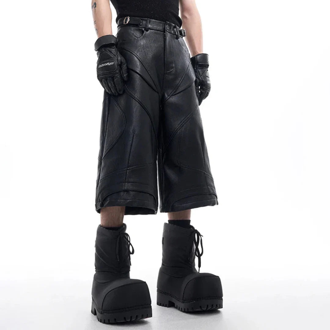Men's Textured Faux Leather Long Shorts