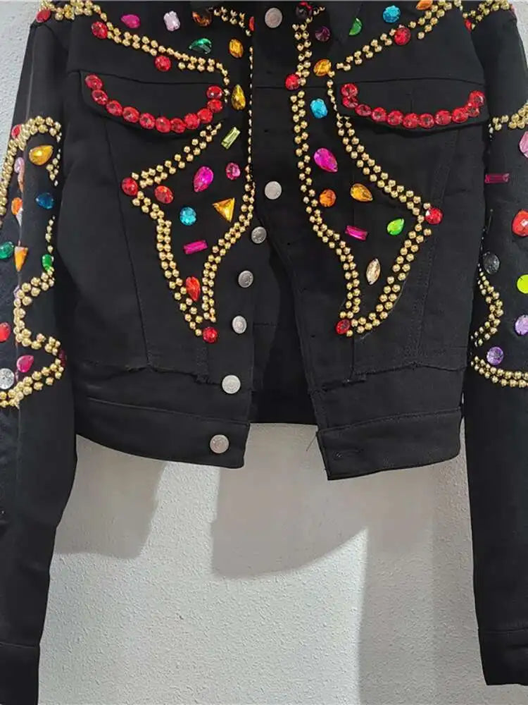 Black Bejewelled Denim Trucker Jacket