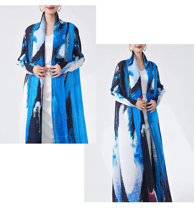 Luxe Truly Pleated Windbreaker - Blue Long Robe Coat