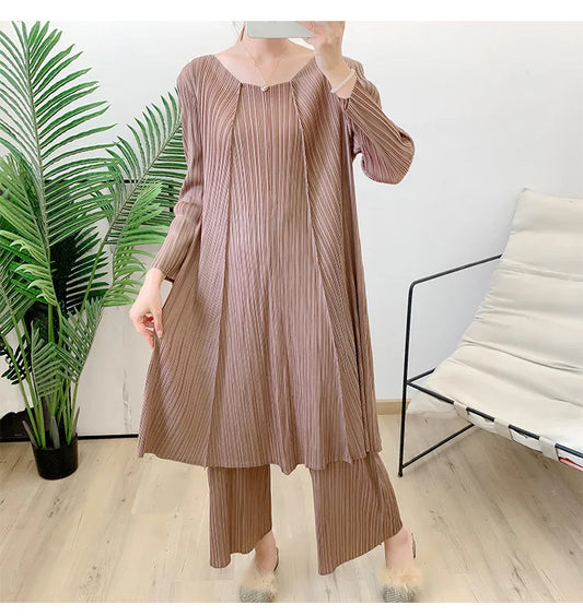 Luxury Oversized Pull-On Pleated Pants & Top Set