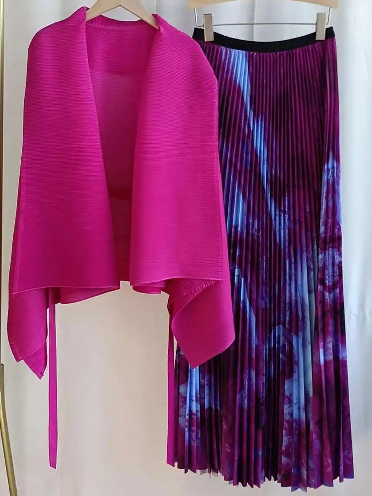 Pleated Tie-Front Duster & Skirt Set