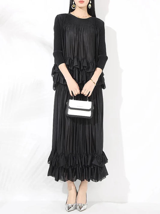 Luxury Ruffled Pleated Skirt 2-Piece Set