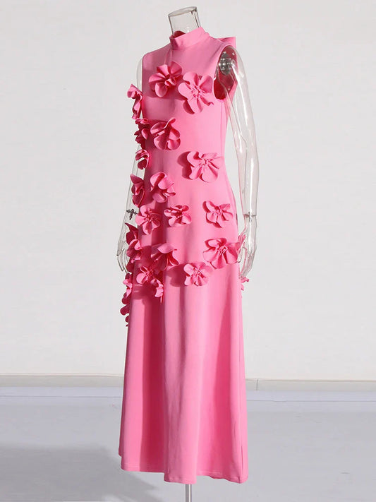 Luxe 3D Floral Midi Sleeveless Dress