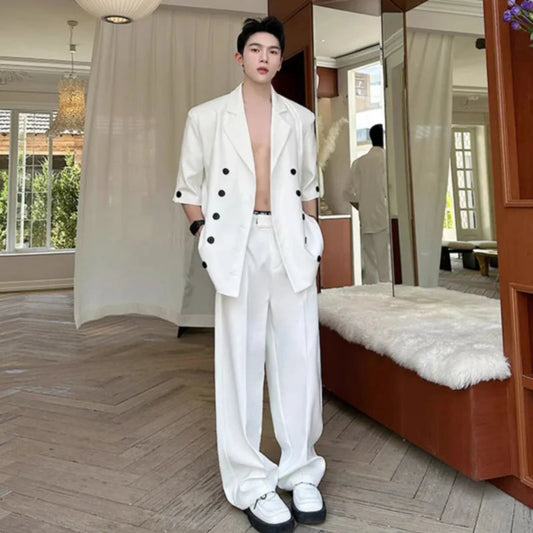 Men's Short Sleeve Blazer & Wide Leg Pant Set